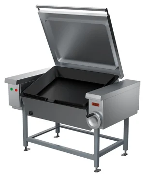 Сковорода электрическая СЭЧ-0,45Н (1440х800х850мм,90л, чугун. чаша, облицовка и крышка нерж)