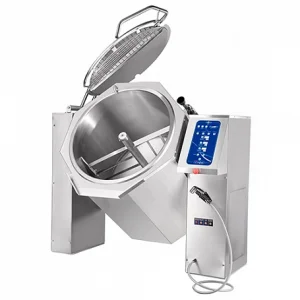 Котел пищеварочный опрокидКПЭМ-160-ОМ2 с микс и слив краном (160 л, 1363х980х1164мм, 120°С, пар.рубашка, програм управл., цельнотянутый сосуд)