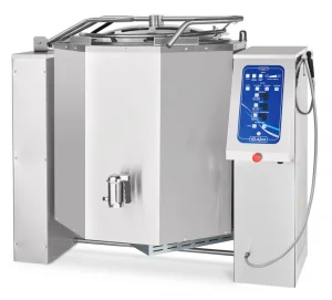 Котел пищеварочный КПЭМ-350 ОМ2 с миксером и слив. краном опрокидывающийся (350 л, 1510х1057х1330мм, 120°С, пар.рубашка, прогр. упр)