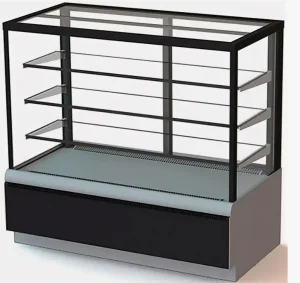 Витрина среднетемпературная кондитерская 1,86 кв.м ВХСв-1,3д Cube Техно (3 охл.полки, +6...+12, 1370х650х1280мм)темн-серый